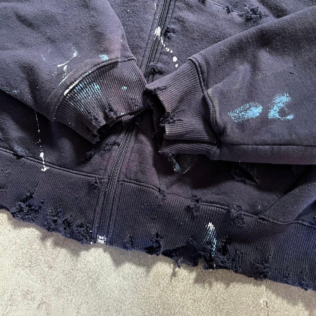 チャンピオン ボロスウェット ペンキ ジップパーカー XXL ネイビー