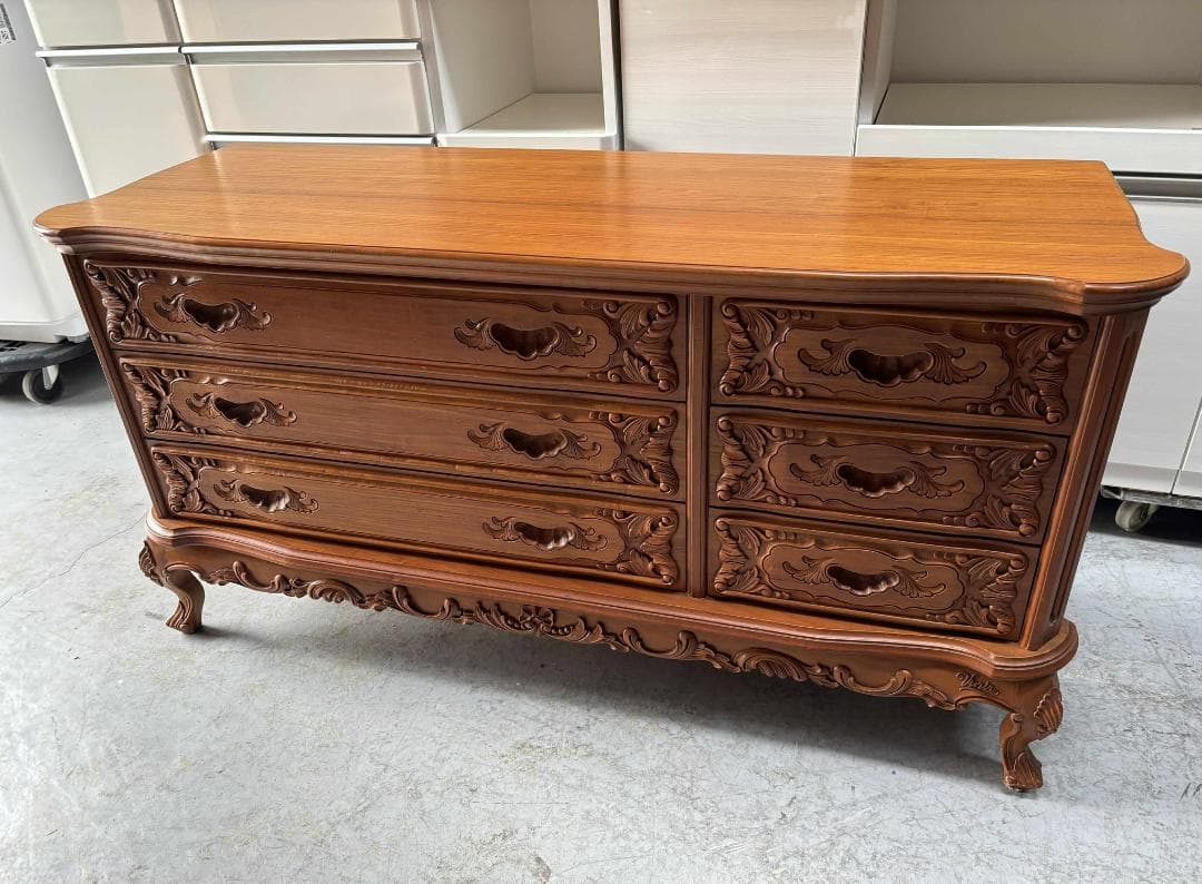 渡辺家具 最高級 天然木 ローチェスト、約80kg 幅144cm Used/美品