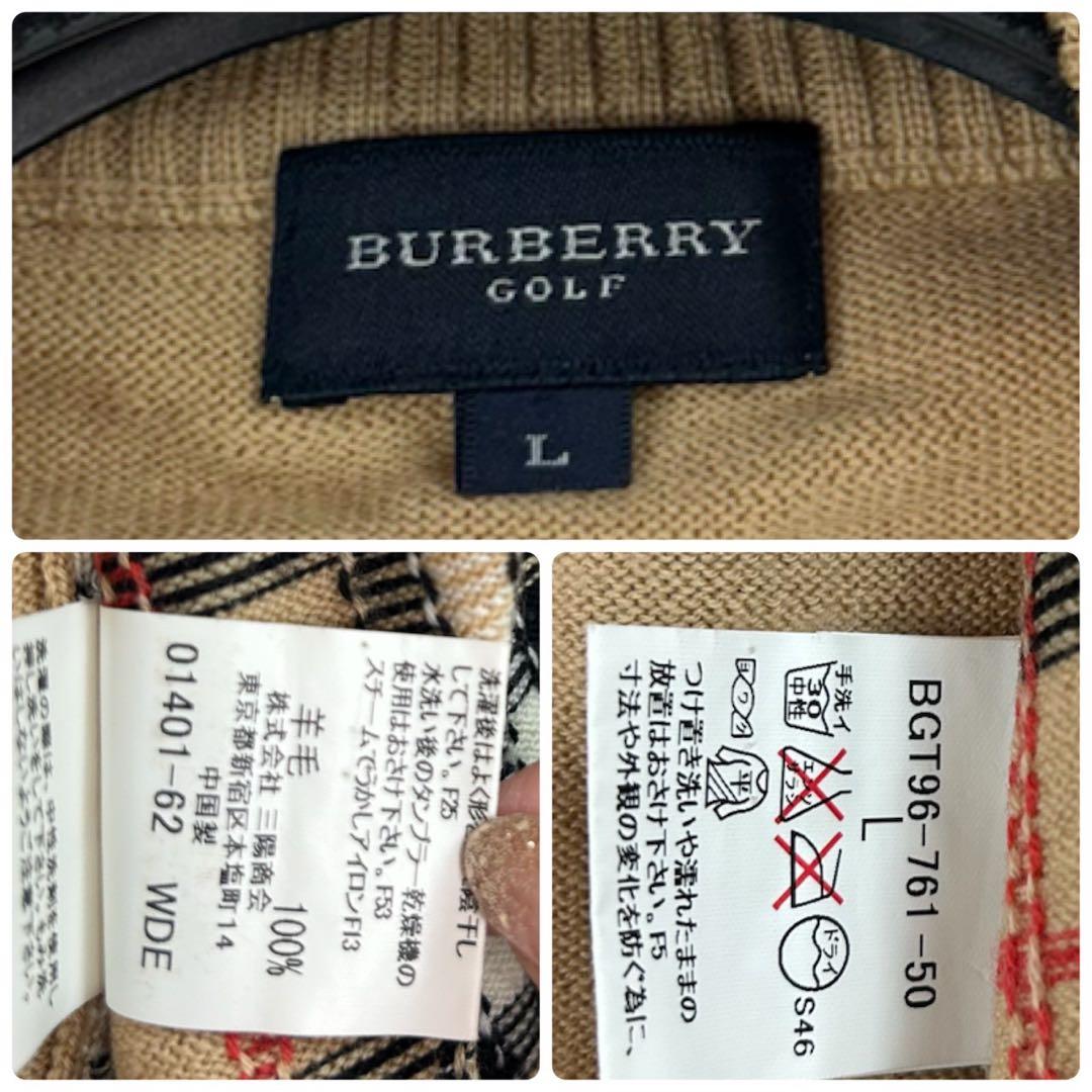 J489 美品 L バーバリーゴルフ ノバチェック ニット カーディガン メンズ