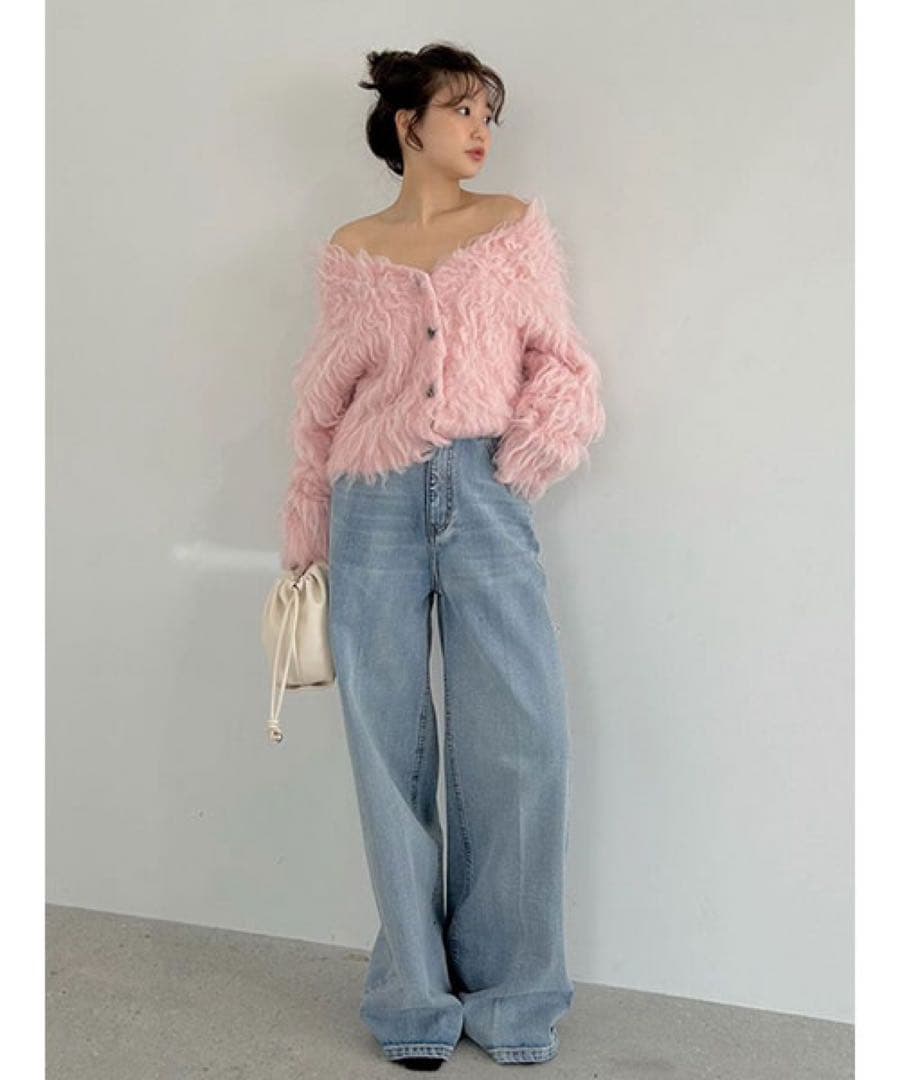 【ほぼ新品】【FRAY I.D】ハイウエストセンタープレスワイドデニムLBLU