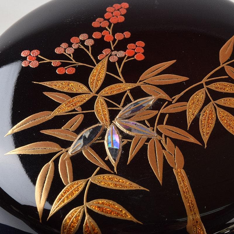 オオシモ　田中宗凌作　螺鈿装飾　縁金　南天　中棗　共箱　M　R9290