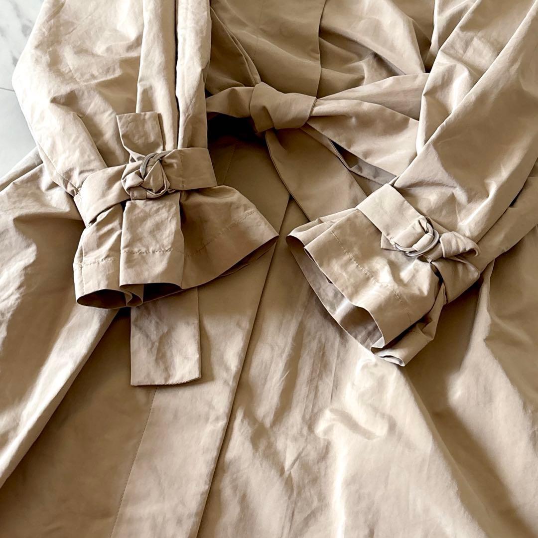 美品 マルティニーク パウダリータフタコート 洗える ノーカラー トレンチコート