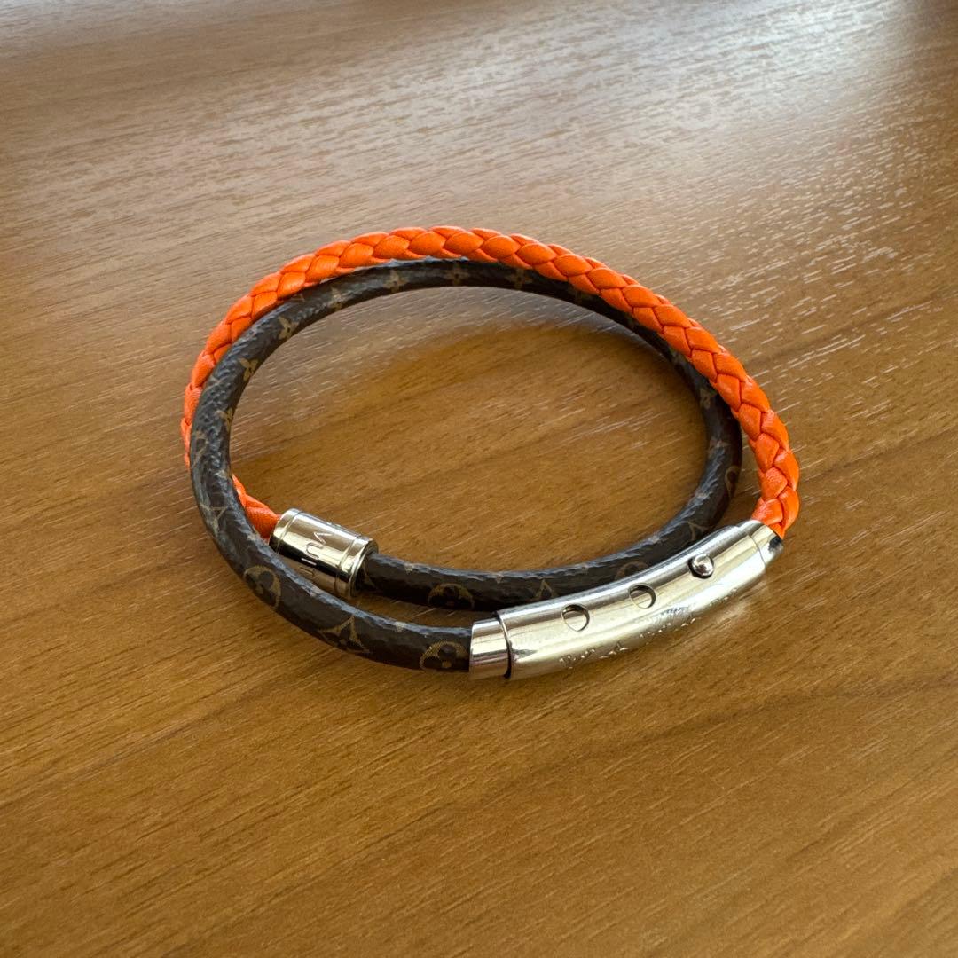 ルイヴィトン　2連ブレスレット　モノグラム×レザー　オレンジ