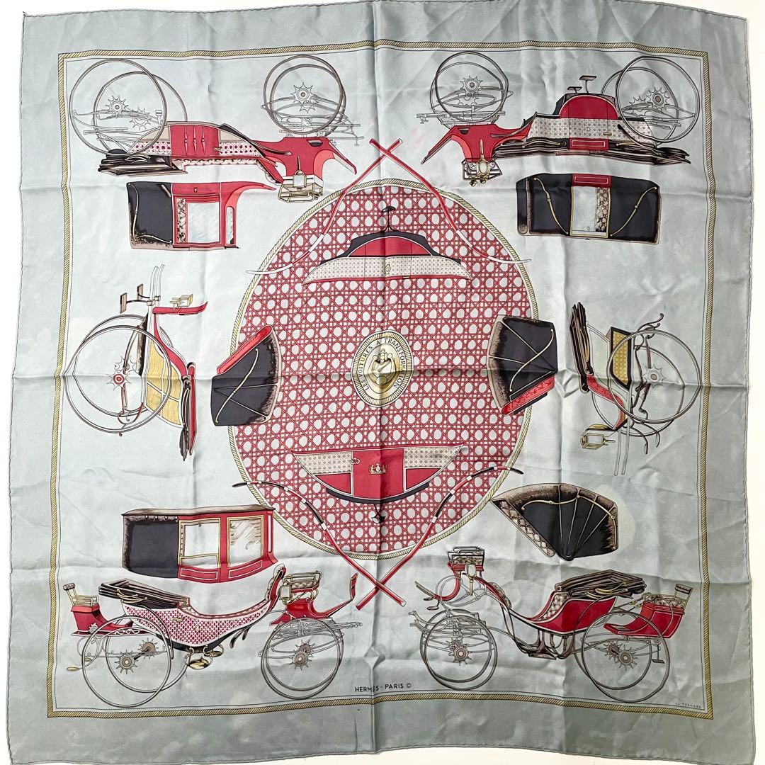 エルメス　カレ90　シルク　86cm スカーフ グレー　M