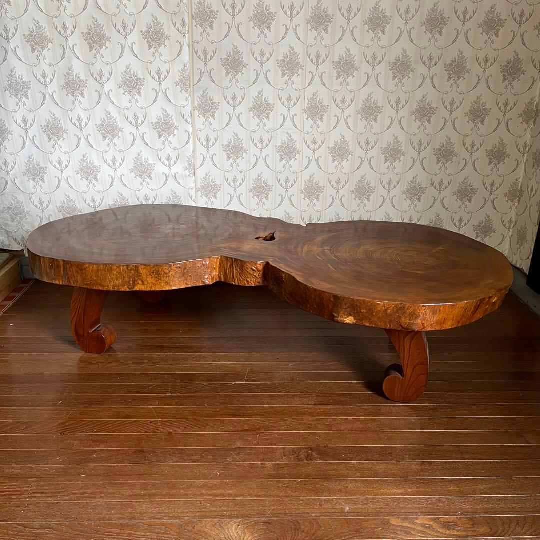 【アンティーク】天然木 一枚板 座卓 ローテーブル 切り株 銘木 無垢材 古家具