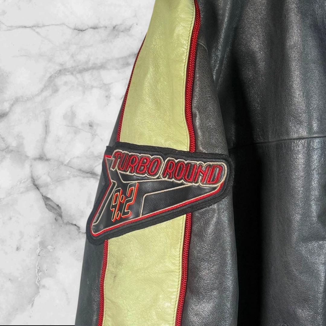 80s-90s AVIREX オールレザー バーシティジャケット フルデコ 黒