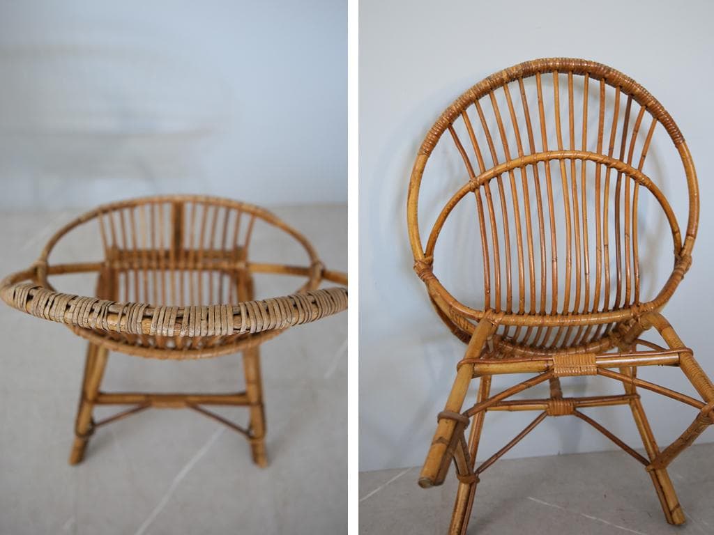 フランスアンティーク籐ラタンチェア/1人掛けソファ/竹バンブーイス90-51-1