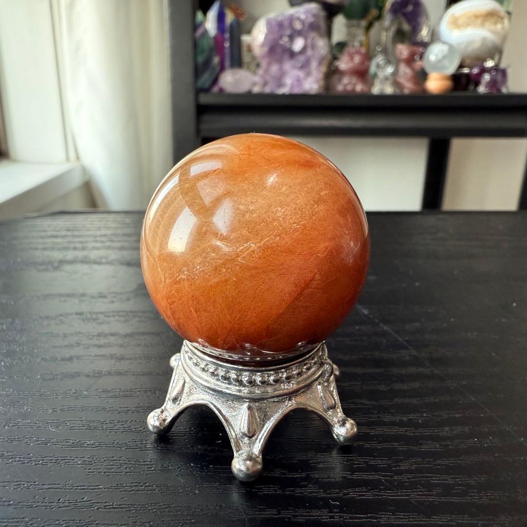 天然石ルチルクォーツのスフィア　丸玉　置物NO.120501