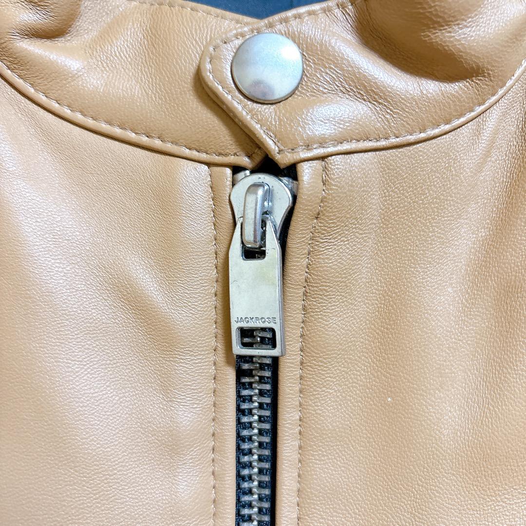 ジャックローズ シングル ライダースジャケット 羊革 ラムレザー 本革 キャメル