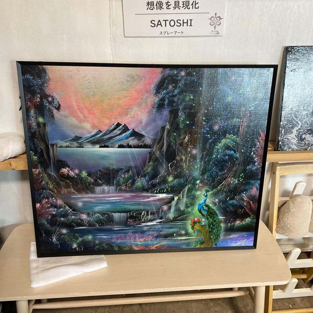 Satoshi 風景画 サインあり朝倉ふみお個展展示作品　f20 フレーム付き