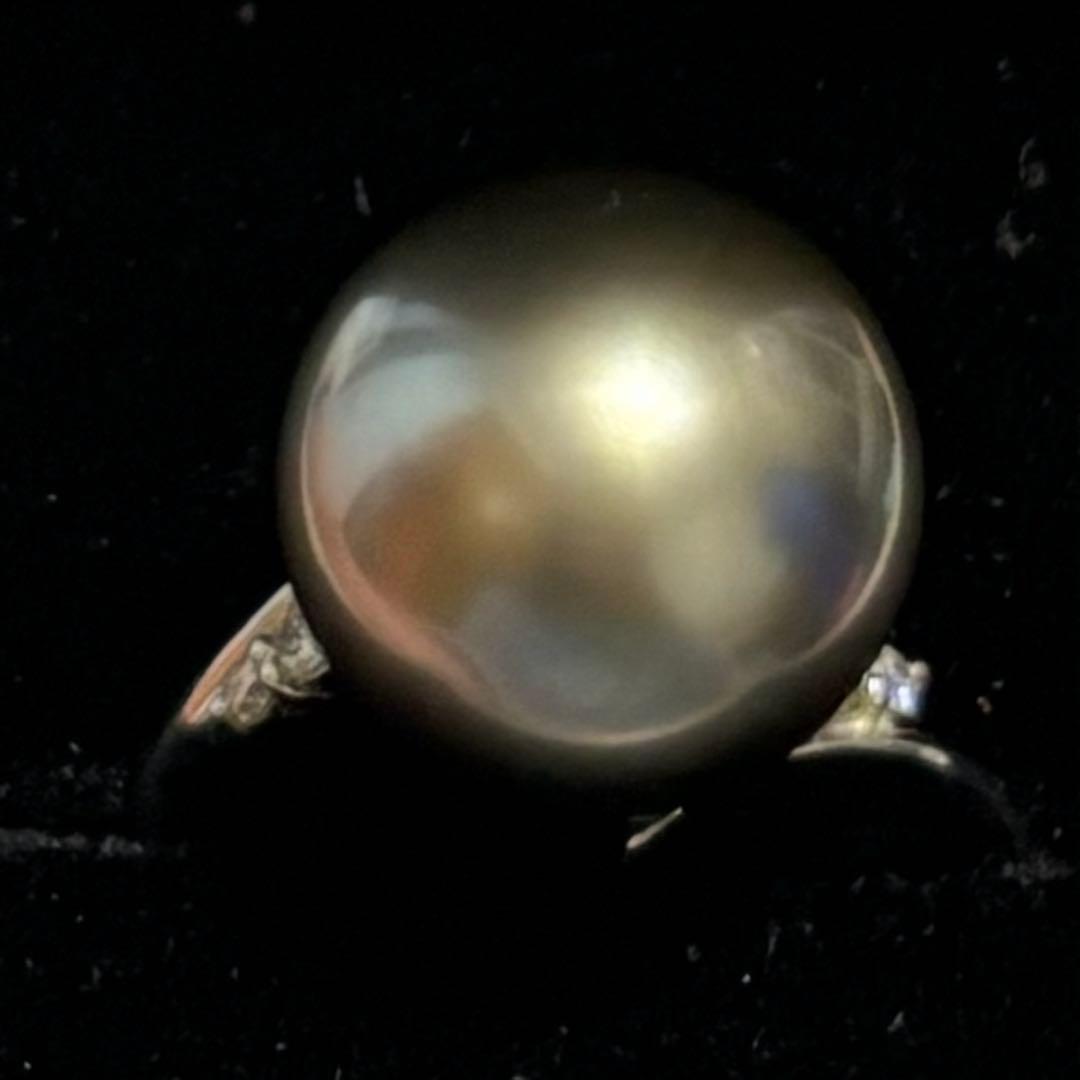 PT900 黒蝶真珠 リング 約13mm ダイヤ0.07ct プラチナ 南洋真珠