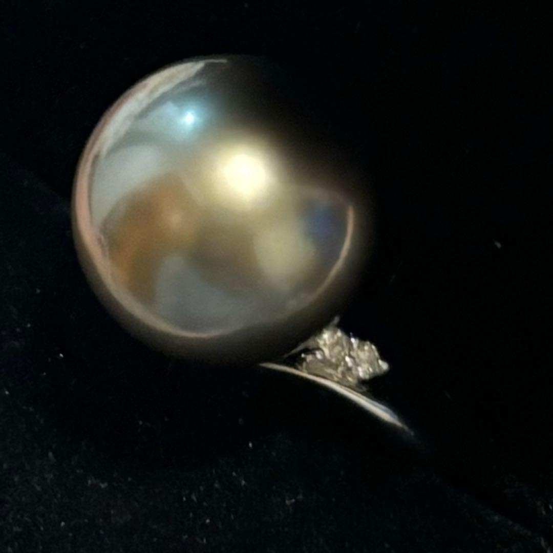 PT900 黒蝶真珠 リング 約13mm ダイヤ0.07ct プラチナ 南洋真珠