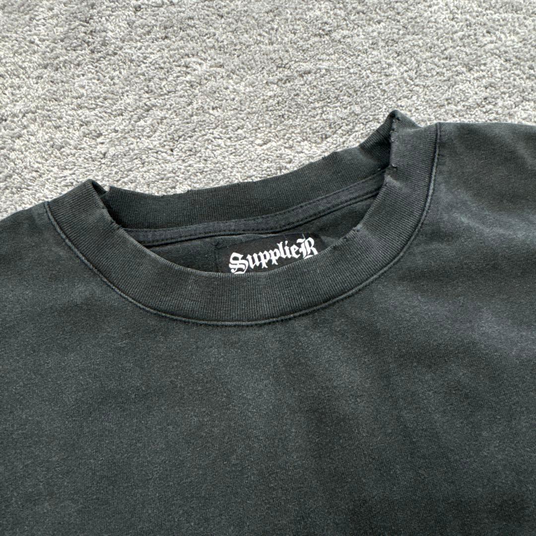 サプライヤー　センターロゴ　ロンT アームデザイン　墨黒　00s y2k