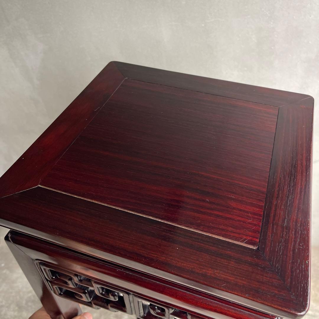 中国美術 古唐木造 透彫花台 如意巻足 正方高卓 盆栽台 香炉台 紫檀黄花梨