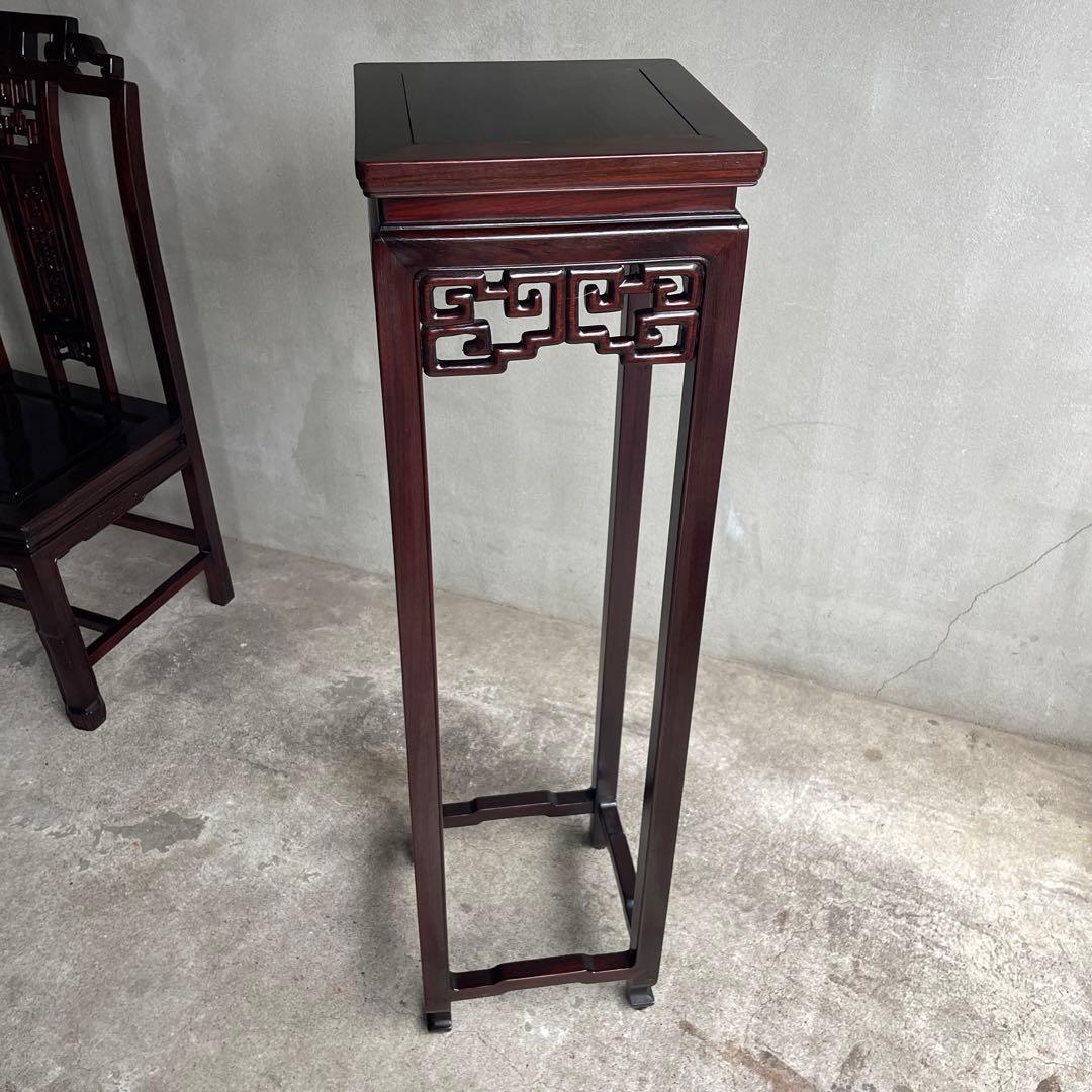 中国美術 古唐木造 透彫花台 如意巻足 正方高卓 盆栽台 香炉台 紫檀黄花梨