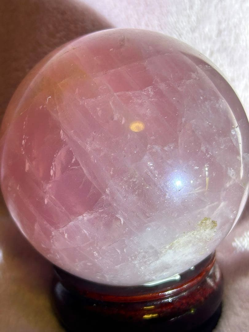 【天然石】ディープローズクォーツ スフィア 丸玉 約7.5cmオマケ台座