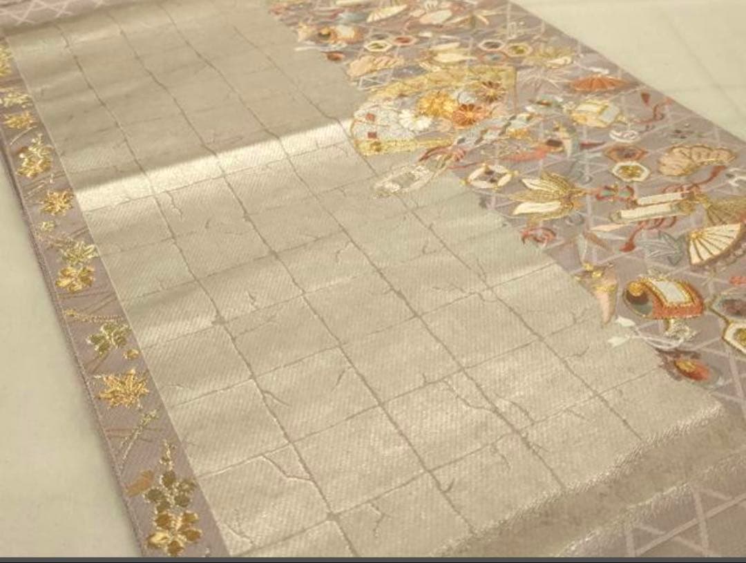 振袖フルセット6点サイズM〜Ｌ正絹宝尽くし袋帯　花篭文　金彩