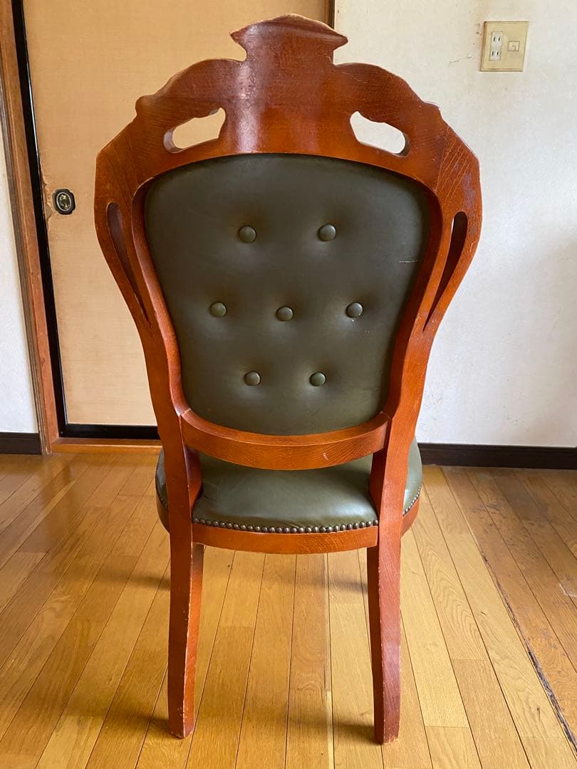 【高級アンティーク調】ダイニングチェア木製 グリーン 合皮 クラシックデザイン②