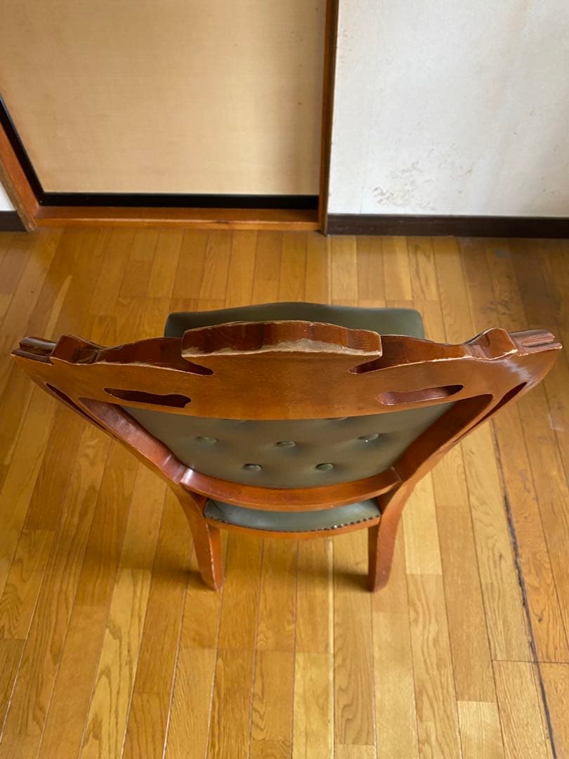 【高級アンティーク調】ダイニングチェア木製 グリーン 合皮 クラシックデザイン②