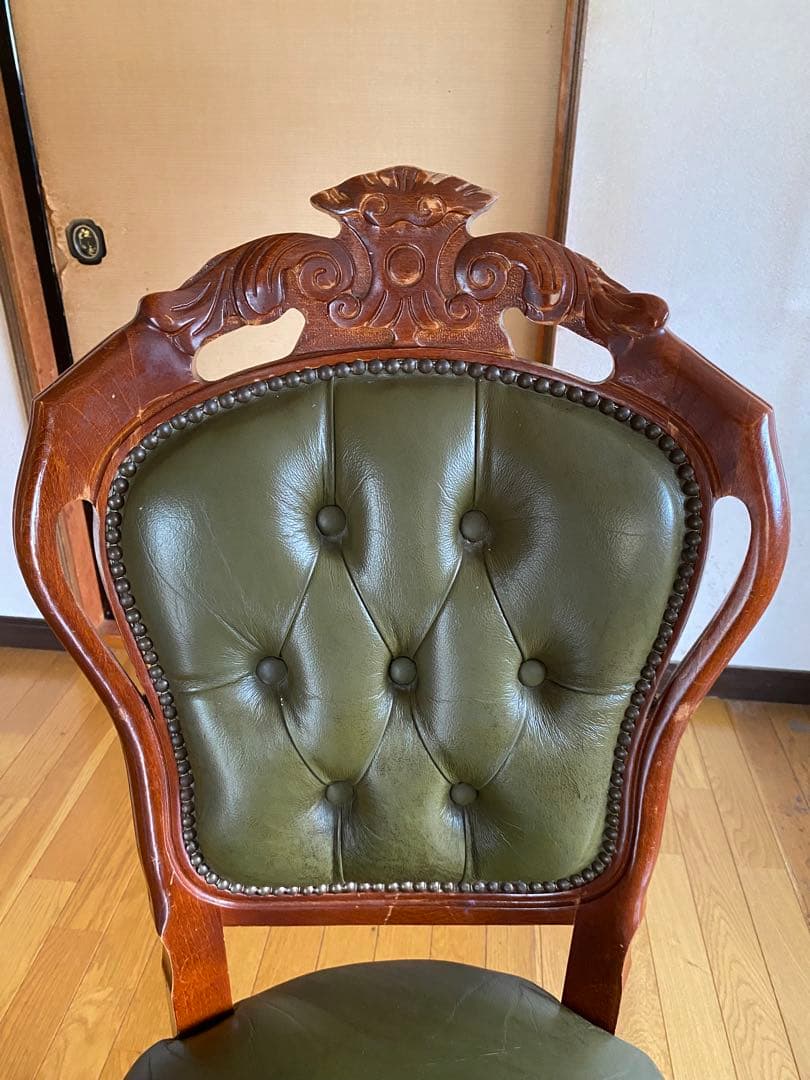 【高級アンティーク調】ダイニングチェア木製 グリーン 合皮 クラシックデザイン②