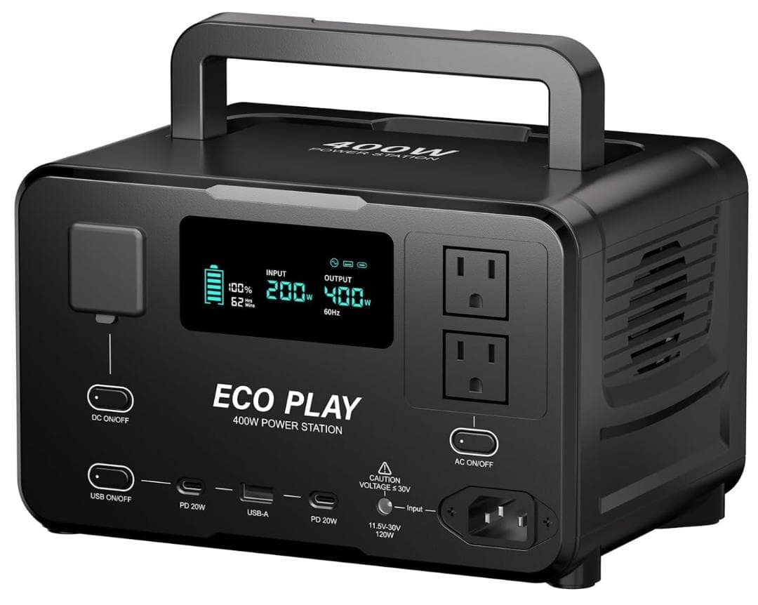 ポータブル電源 純正弦波 256Wh 400W リン酸鉄リチウムイオン MPPT