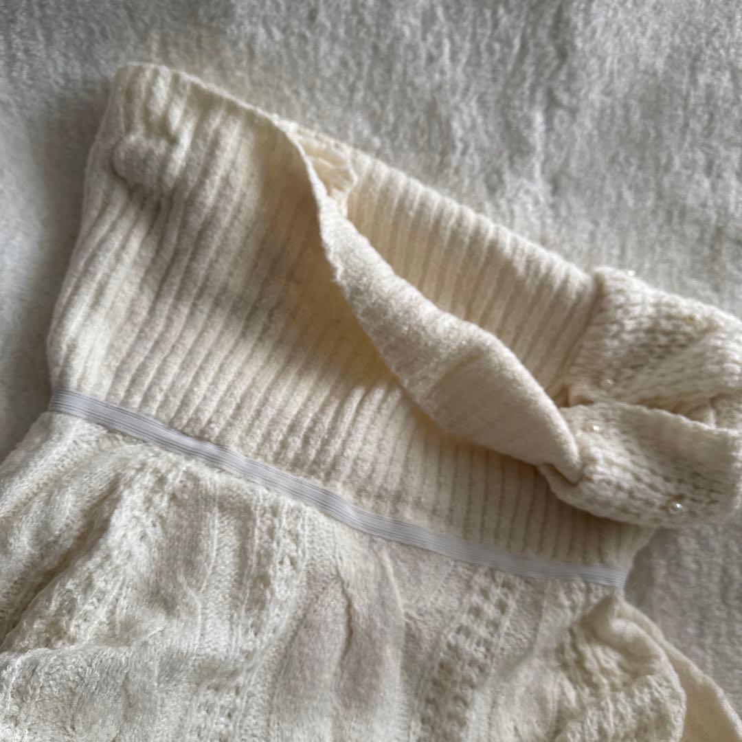 リズリサ　アイボリー ケーブルニット オフショルダー 長袖　パール付きリボン