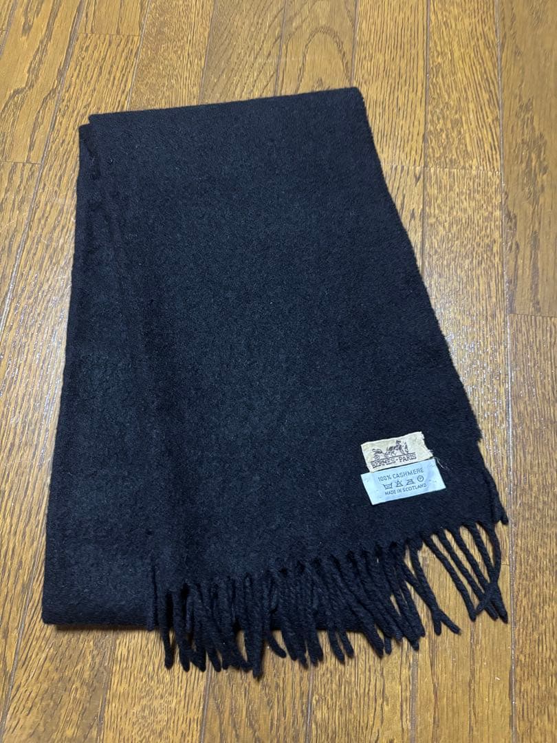HERMES ブラック カシミヤ マフラー