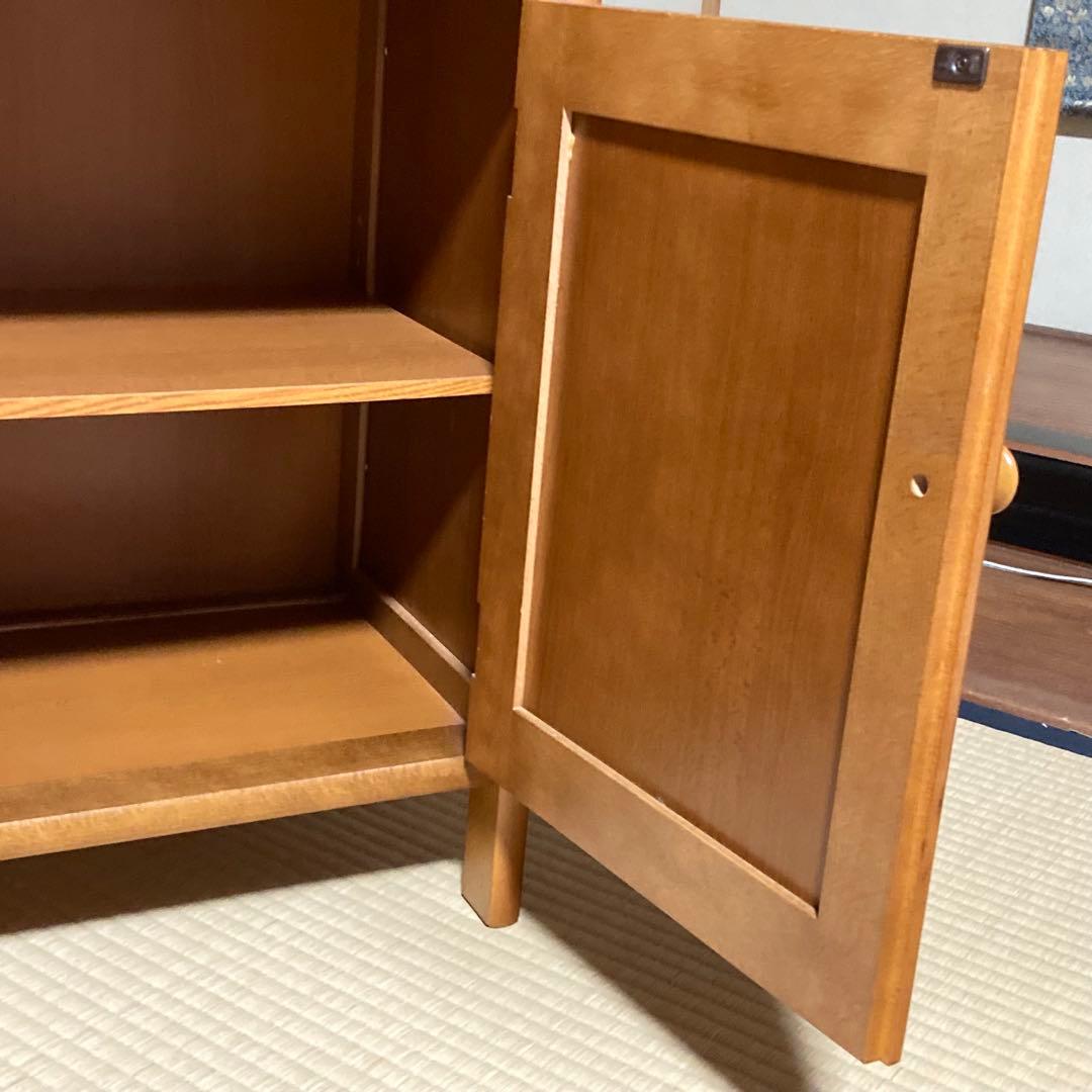 美品　オールドカリモク　ラタン　電話台　FAX台　キャビネット