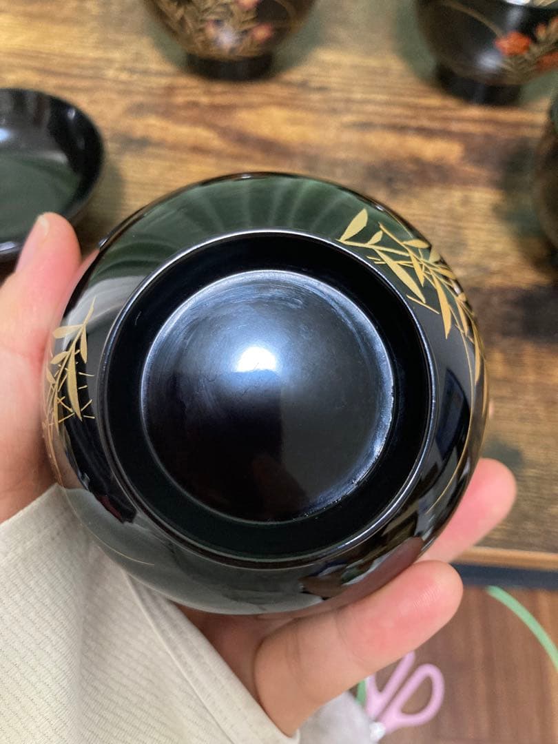 輪島塗椀 草花金蒔絵　黒塗御吸物椀 五客 木製漆器 漆芸懐石会席