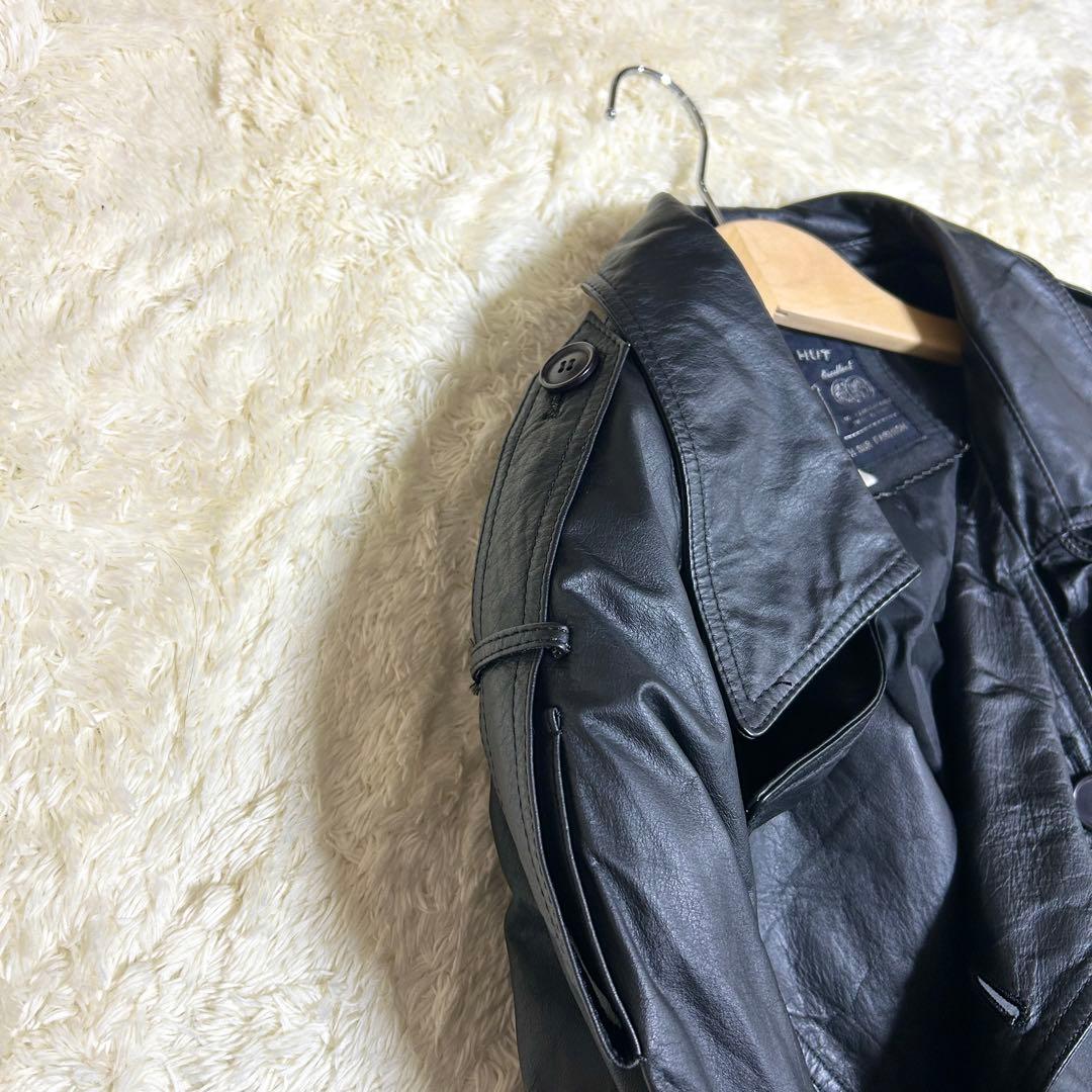 希少✨超ロング丈 レザー ダブルトレンチコート ロング 牛革 本革 ブラック