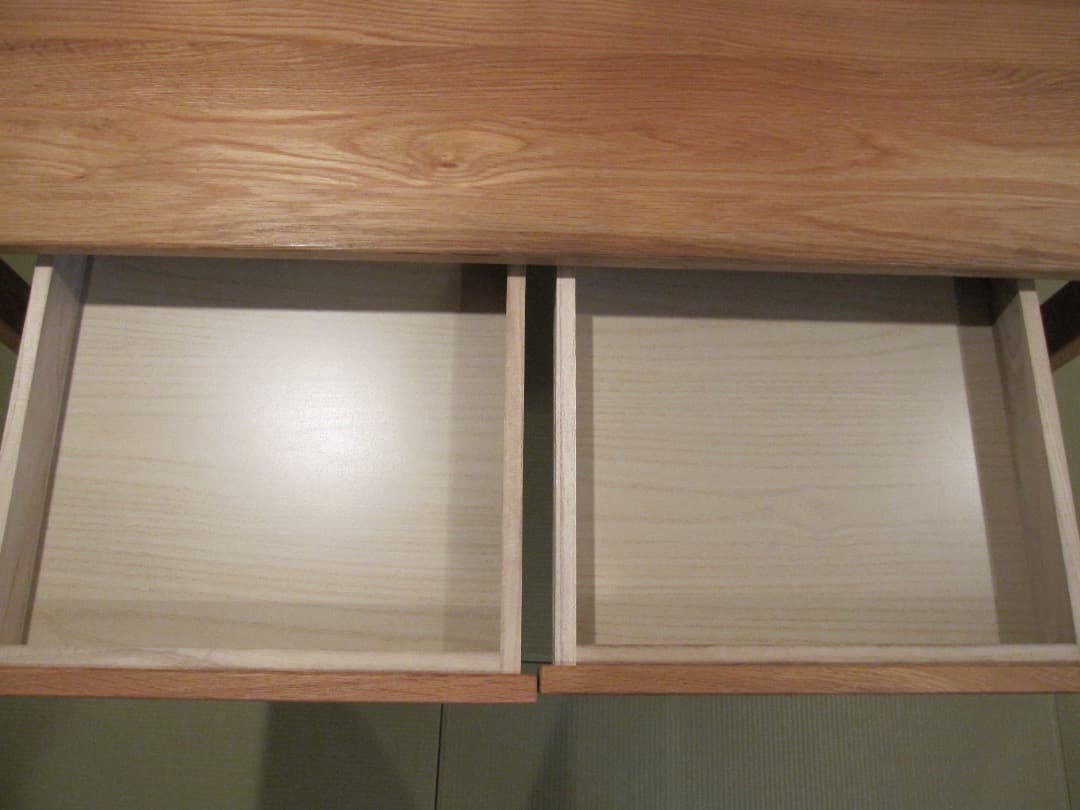 無印良品　オーク無垢材デスク 上棚付き 2引き出し 足元本棚