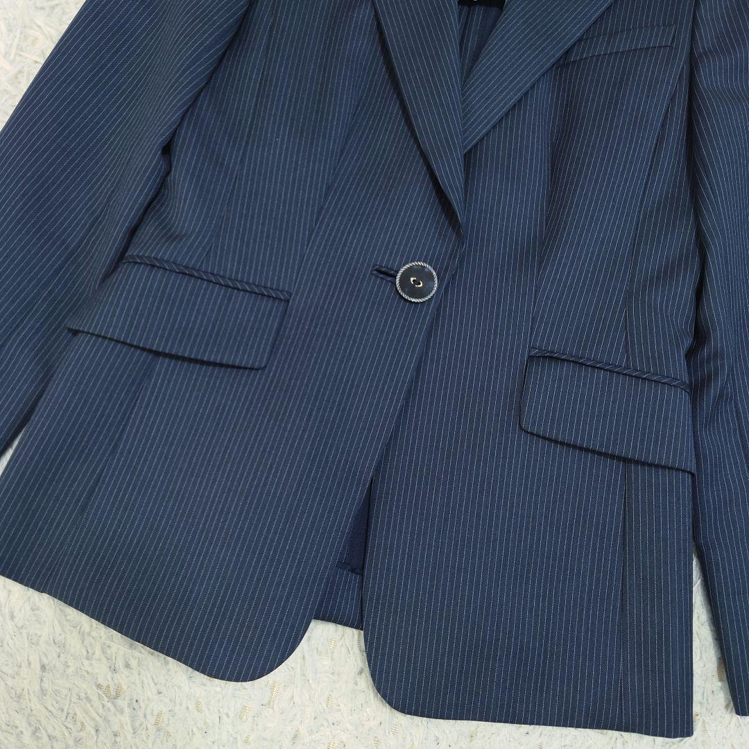 銀座マギー　パンツスーツ　セットアップ　背抜き　ネイビー　ストライプ　40