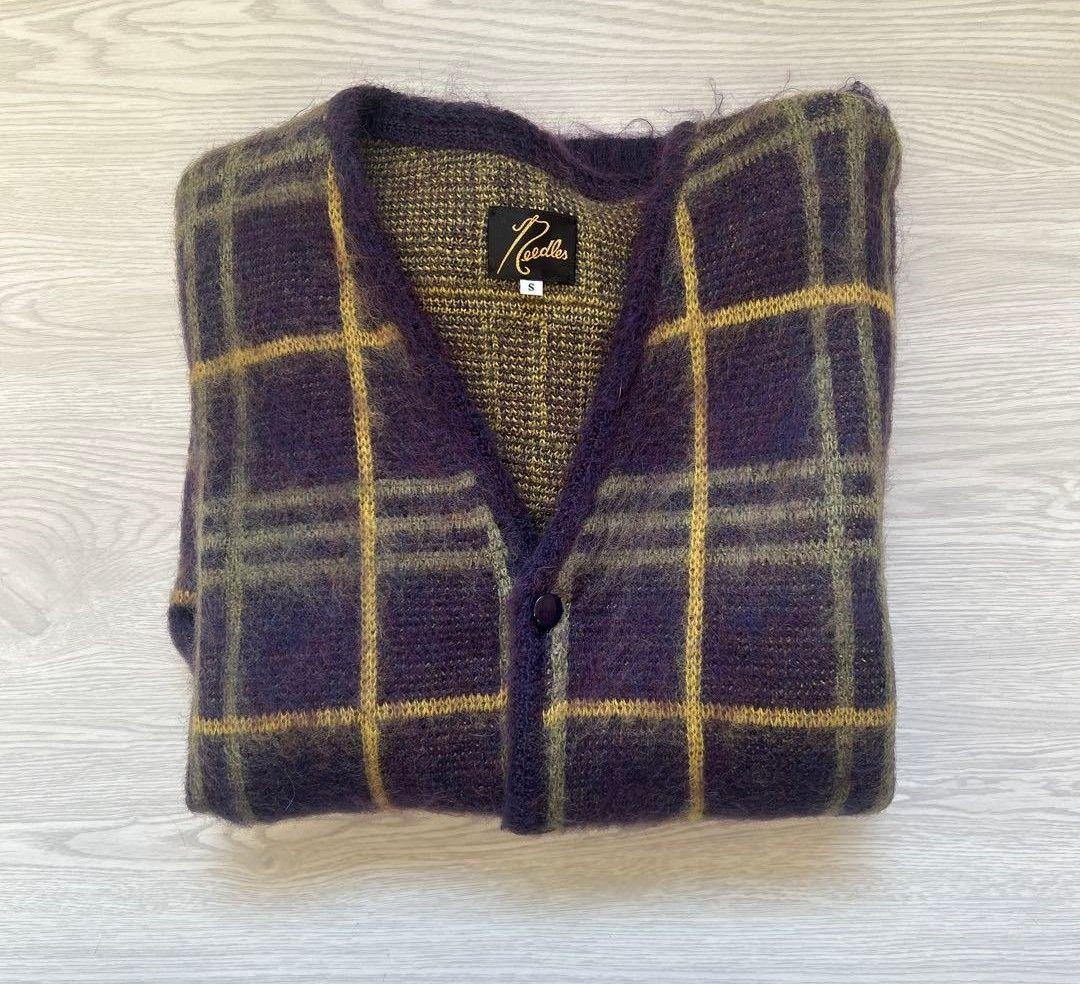 Needles モヘアカーディガン　チェック　S ボタン傷あり