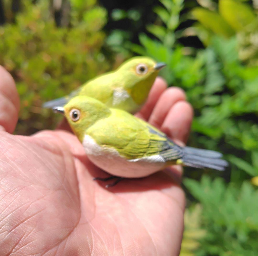 小さなバードカービング メジロ 野鳥 木彫り
