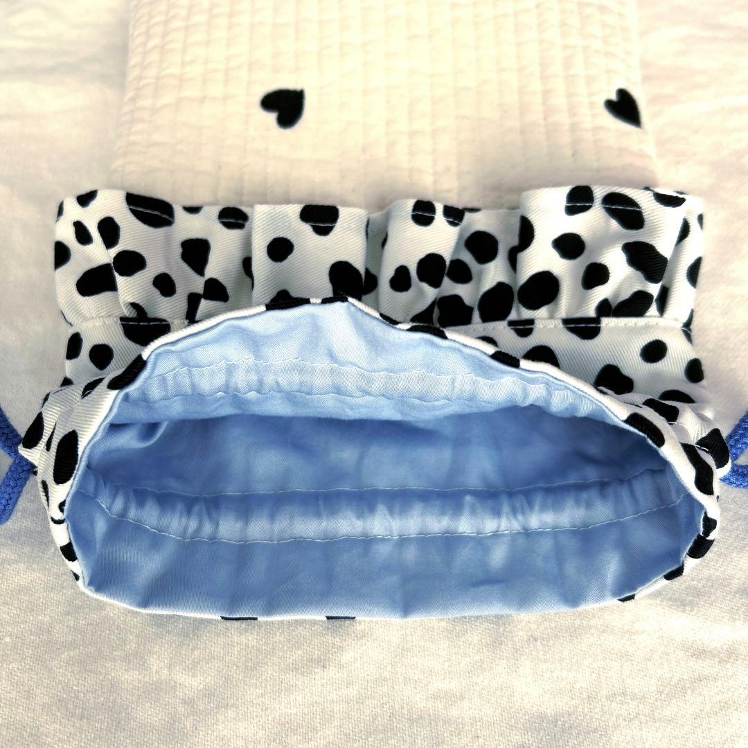 入園入学3点セット　【白地黒ハートヌビ×ダルメシアン】　女の子　レッスンバッグ