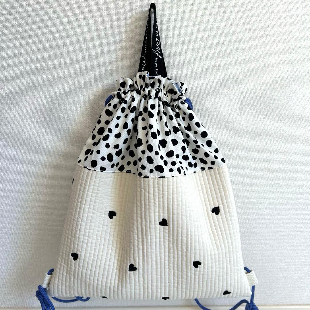 入園入学3点セット　【白地黒ハートヌビ×ダルメシアン】　女の子　レッスンバッグ