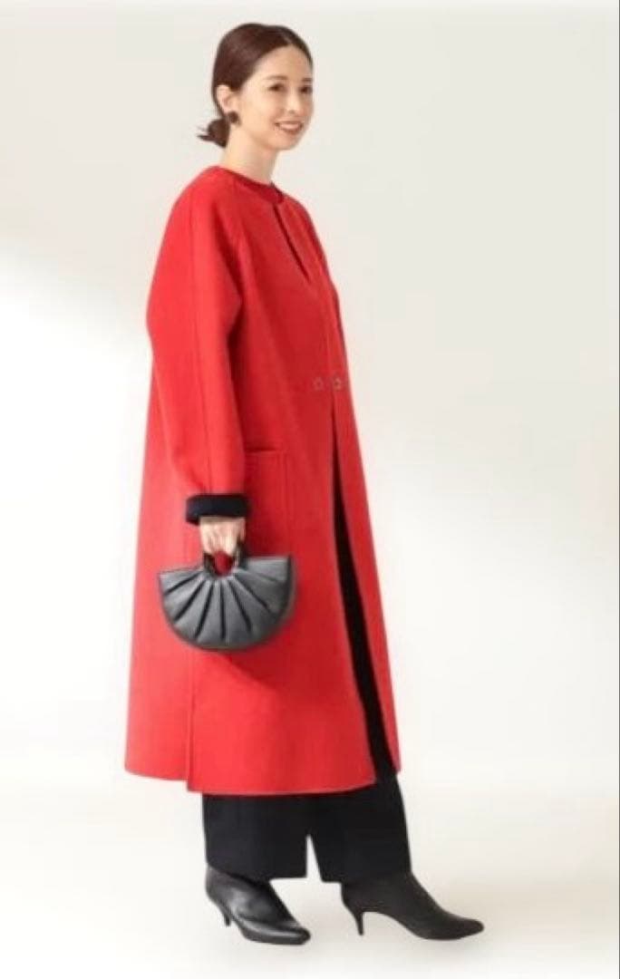 デミルクスBEAMSネイビー×レッド ウールリバーシブルロングコート 36