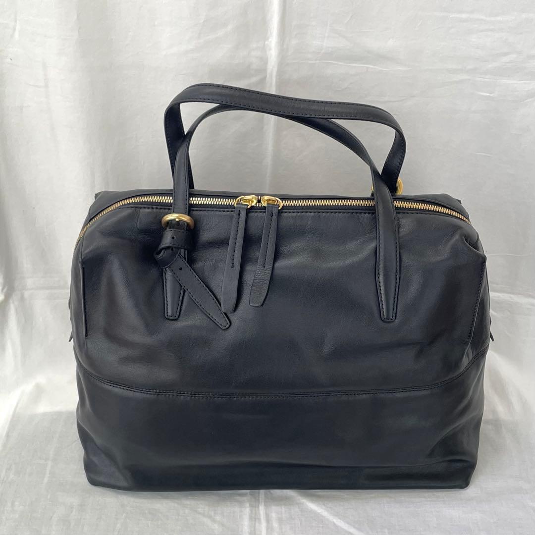 【S】美品FURLA ブラック レザーボストンバッグ 大容量 旅行カバン