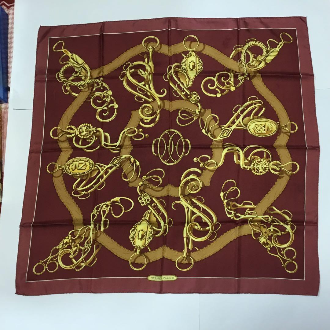 HERMES シルクスカーフ 大判スカーフ　バーガンディ