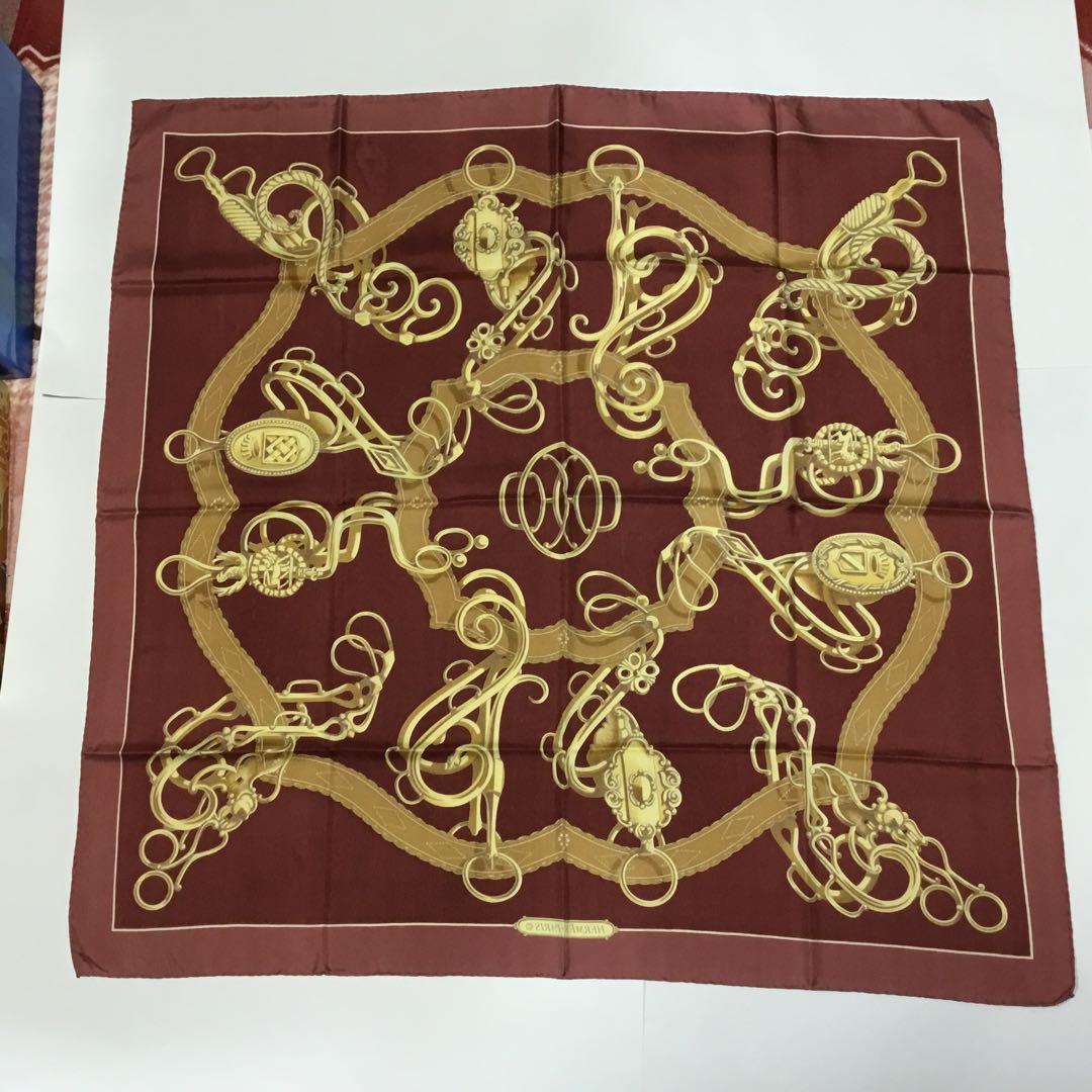 HERMES シルクスカーフ 大判スカーフ　バーガンディ