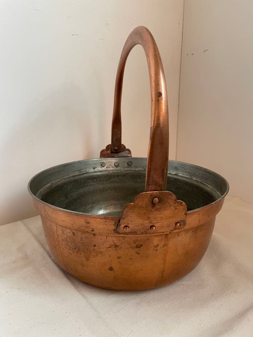古道具　銅鍋　山菜鍋　大　錫引き　30㎝
