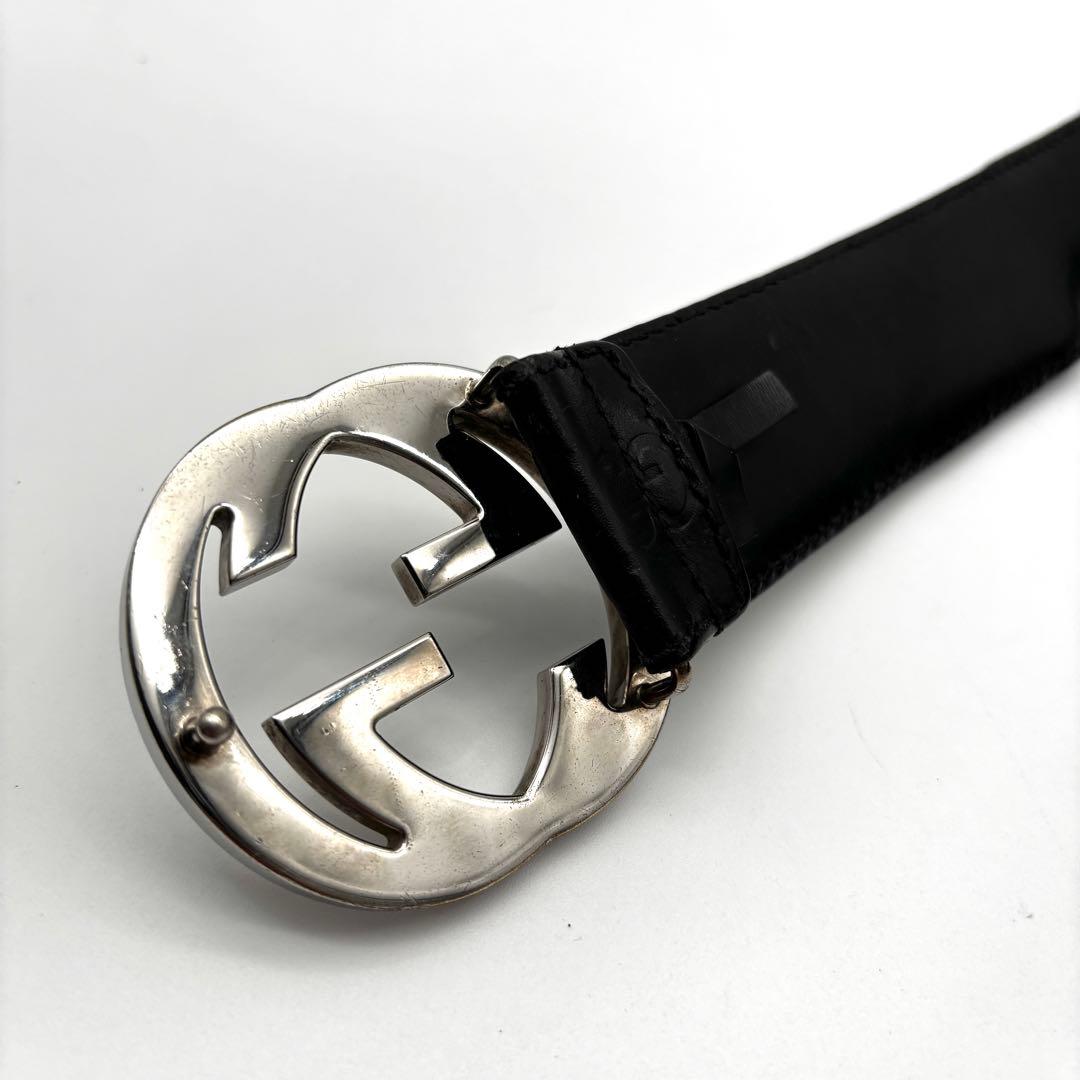 正規品 グッチ ベルト インターロッキング バックル シマレザー GG ブラック