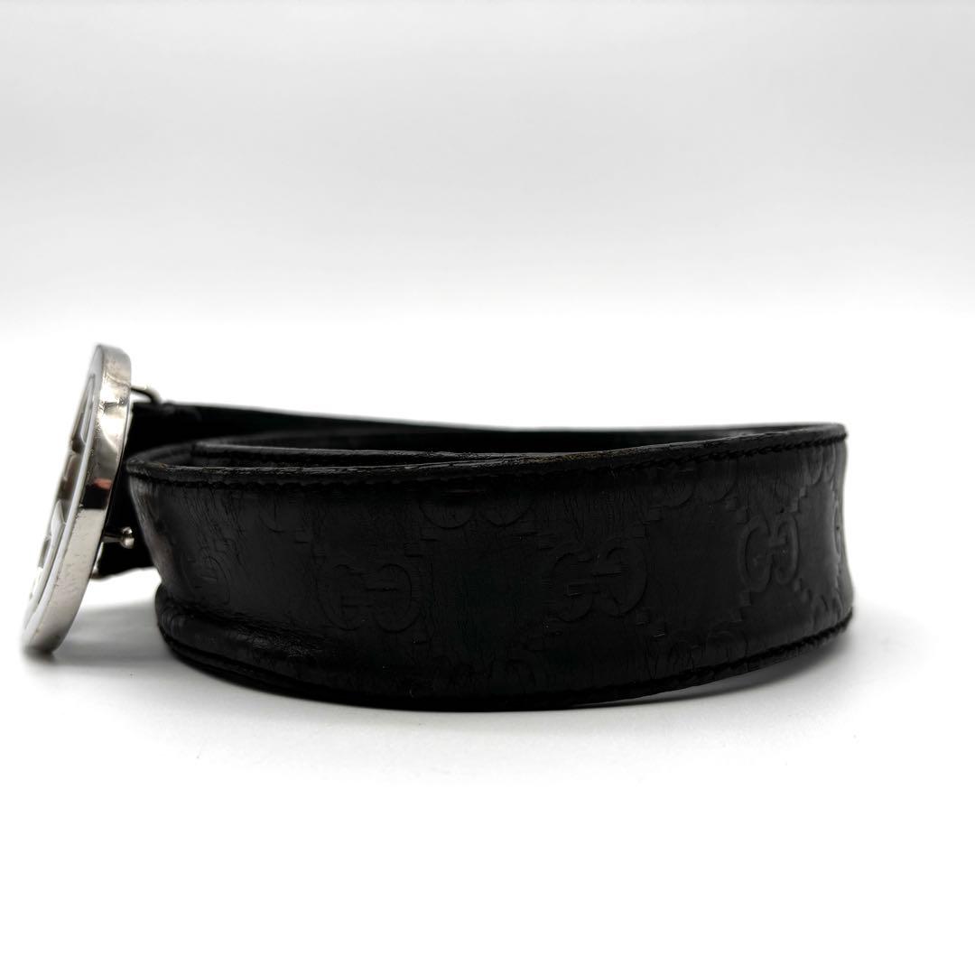 正規品 グッチ ベルト インターロッキング バックル シマレザー GG ブラック