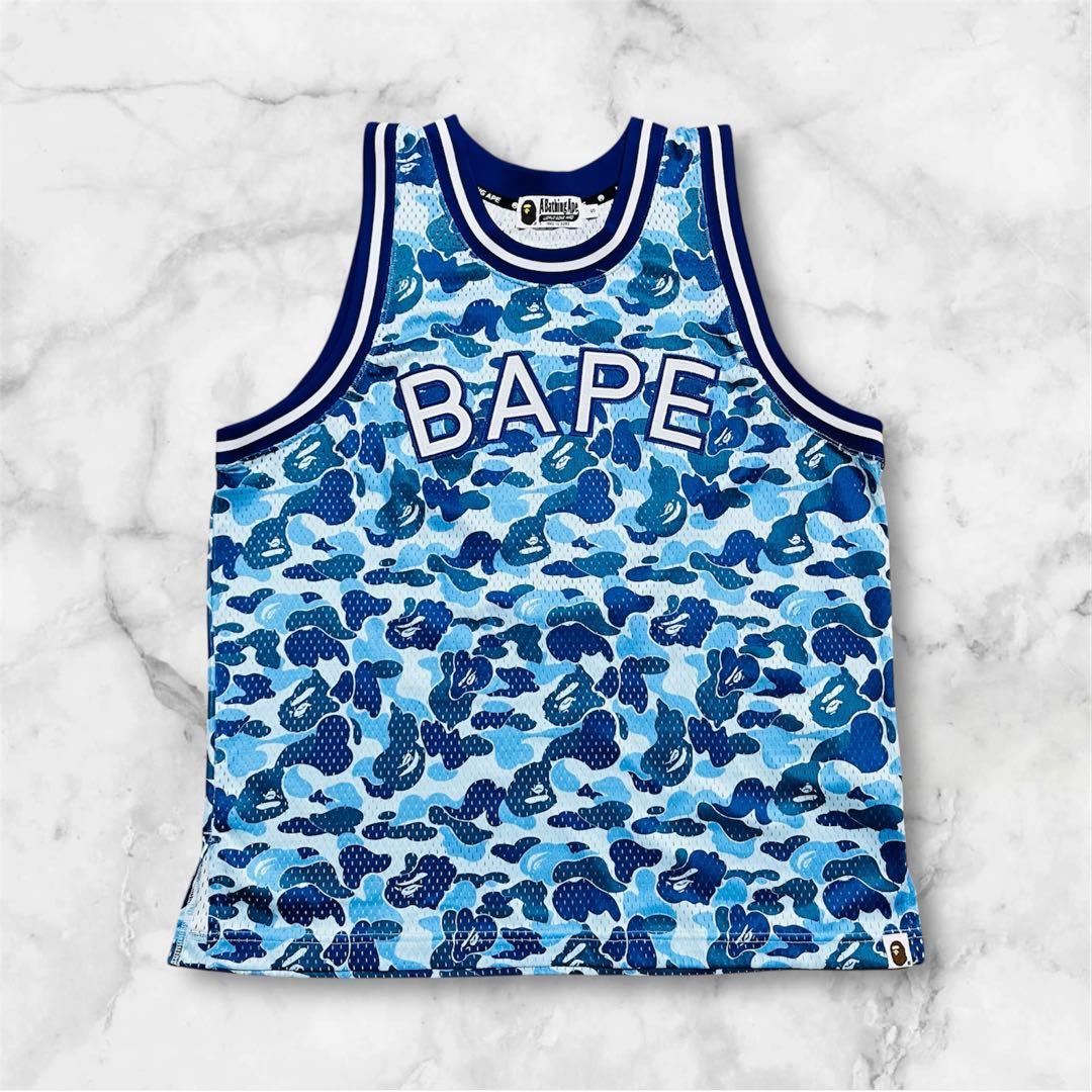 A BATHING APE タンクトップ　迷彩　カモ柄　S ブルー系