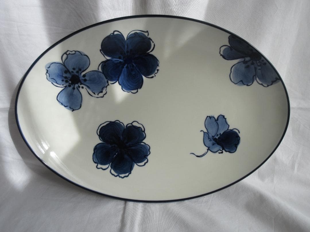 Sango 日本製 楕円形皿 青い花