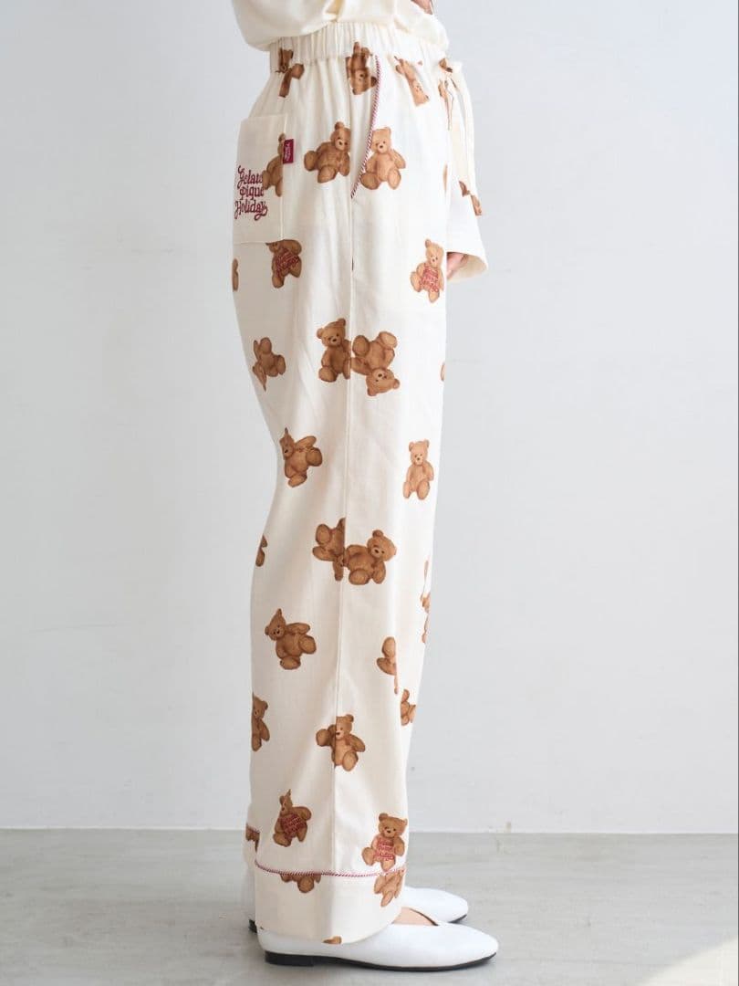 ジェラートピケ HOLIDAY ベア柄ネルシャツ ネルロングパンツセット