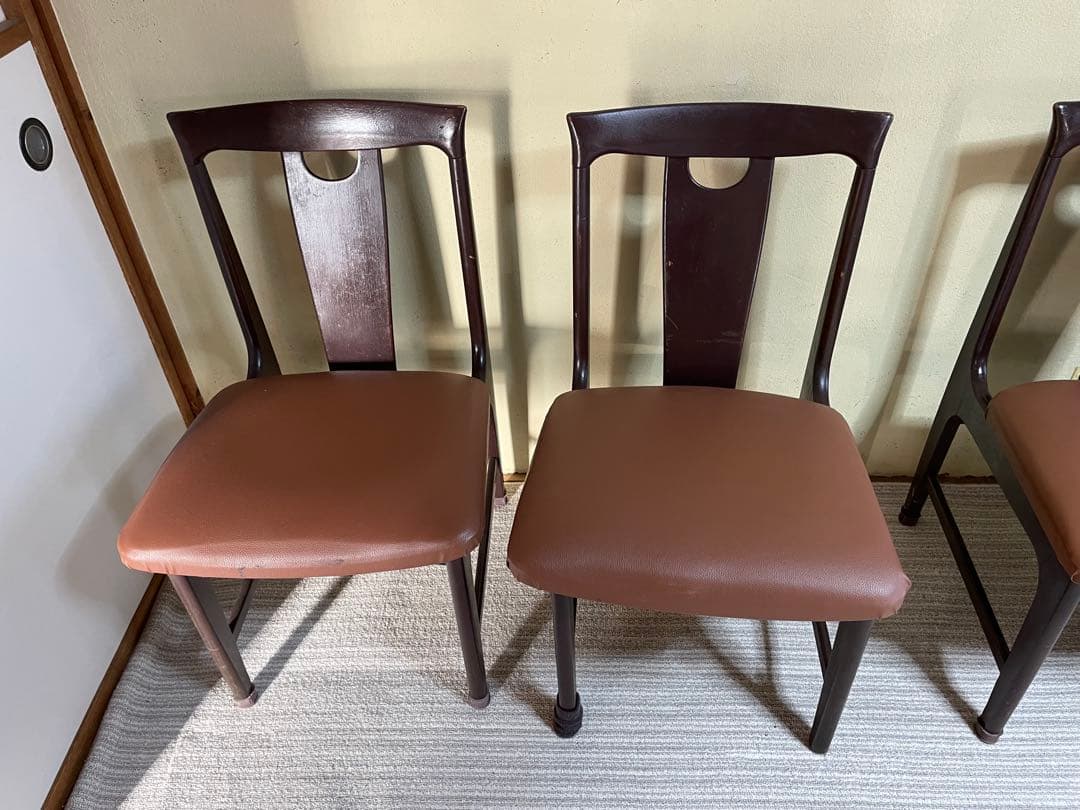 マルニ木工　昭和レトロ　ダークブラウン木製ダイニングテーブルと椅子　アンティーク