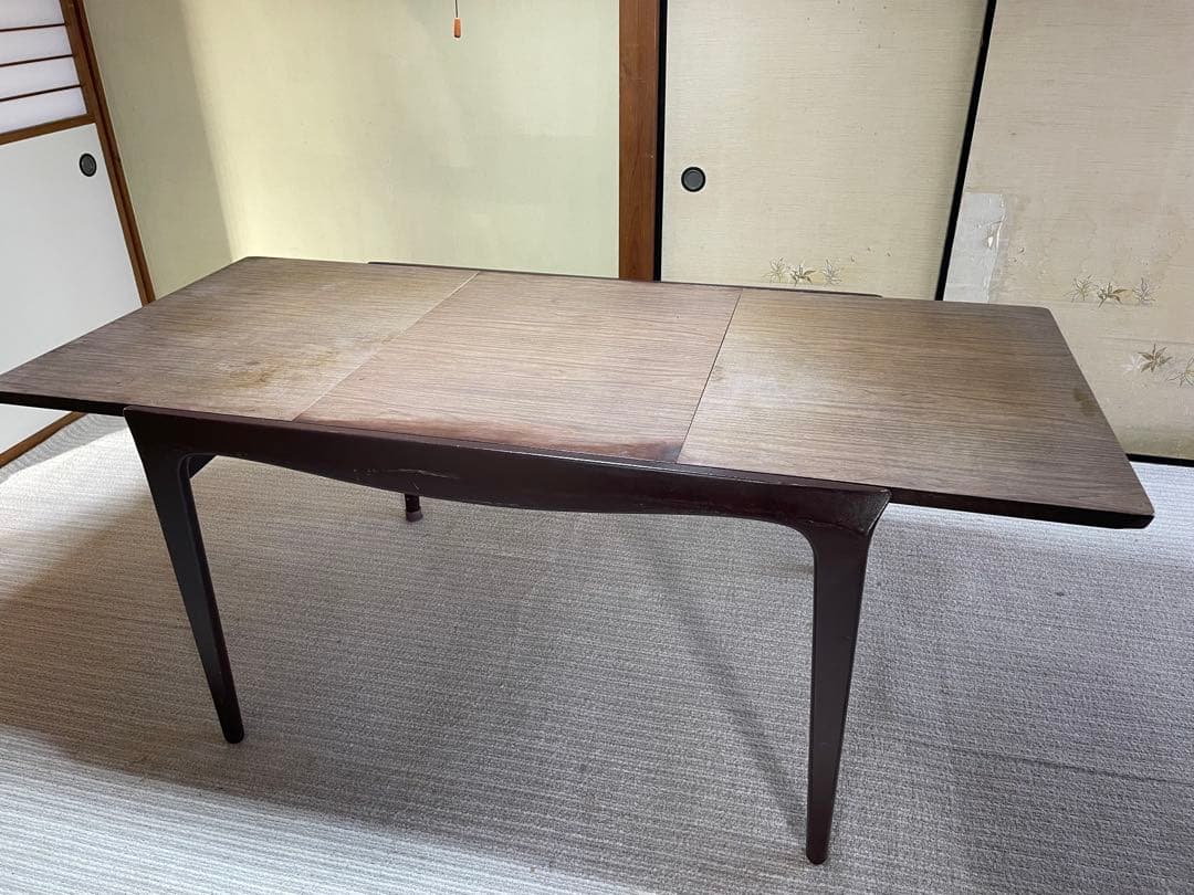 マルニ木工　昭和レトロ　ダークブラウン木製ダイニングテーブルと椅子　アンティーク