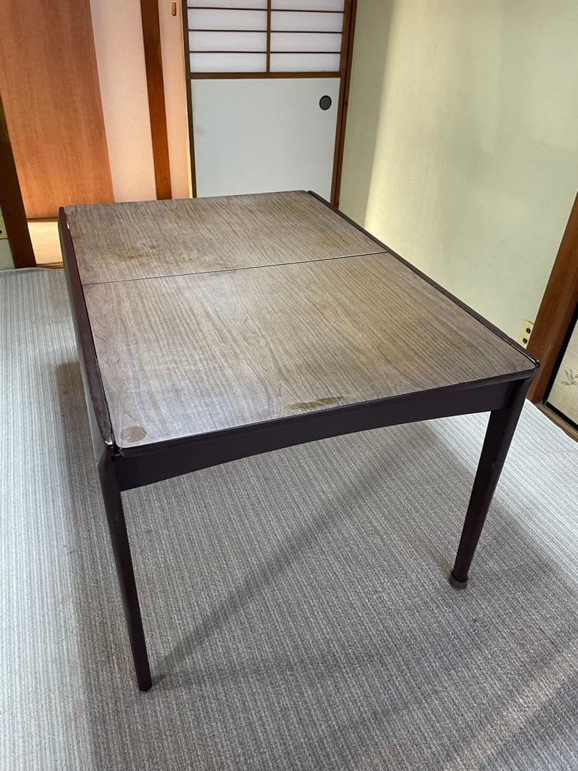 マルニ木工　昭和レトロ　ダークブラウン木製ダイニングテーブルと椅子　アンティーク