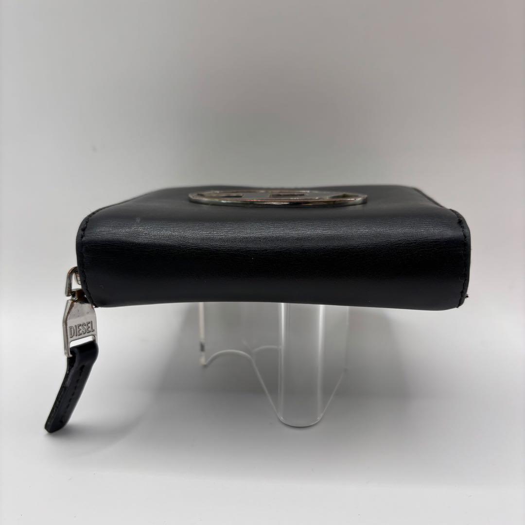 DIESEL 二つ折り財布　1dr ロゴ　ラウンドジップ　ブラック　デカロゴ